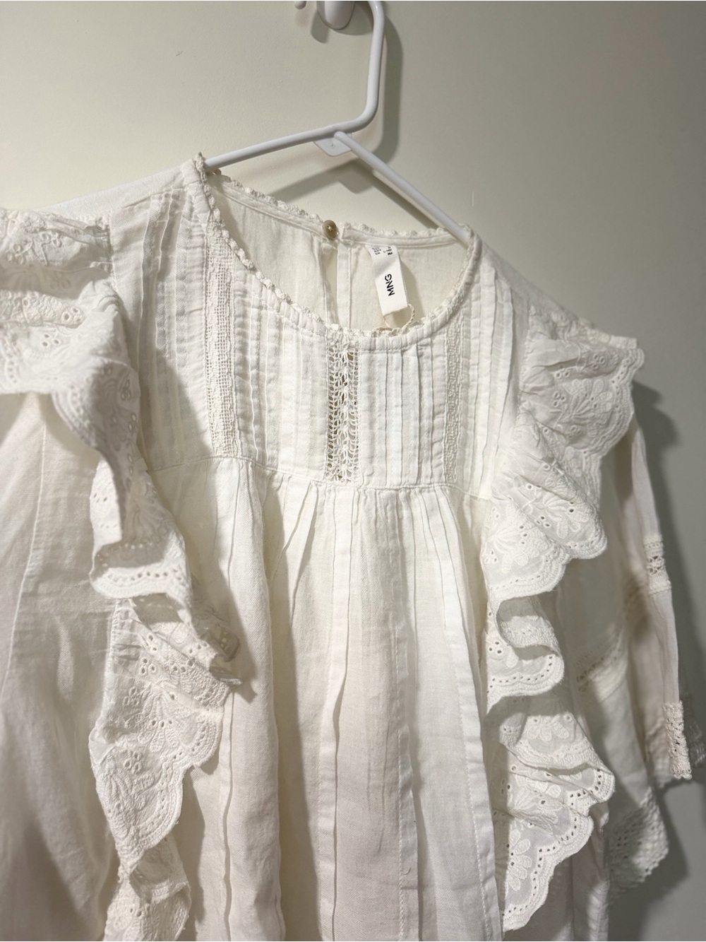 Mango White Eyelet Ruffle Cotton Blouse - Picture 3 of 5